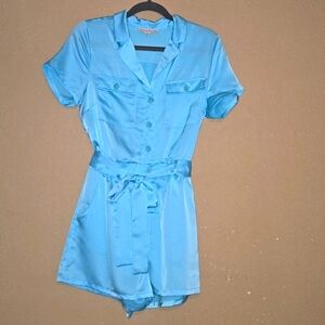 Aqua blue satin romper, size S